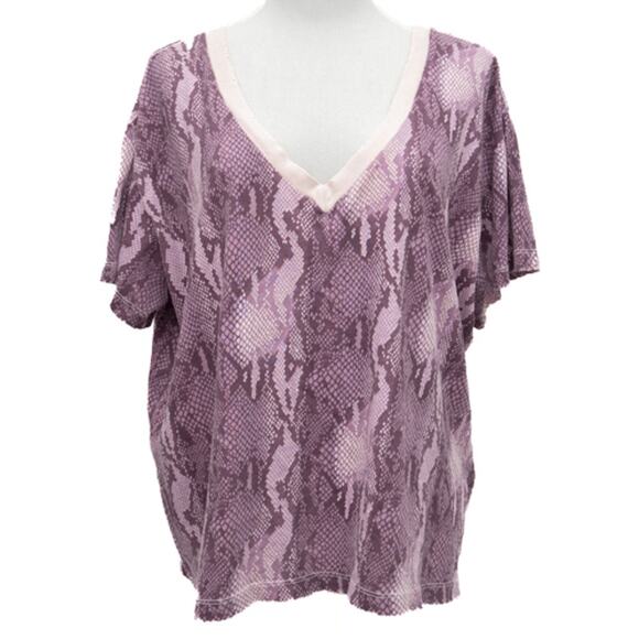 Current/Elliott Pink Python Print Short Sleeve Crew Neck T-Shirt Size Small - Picture 1 of 8